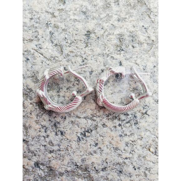 Judith Ripka 925 Sterling Silver Cable Rope Hoop Earrings Signed - Picture 2 of 6